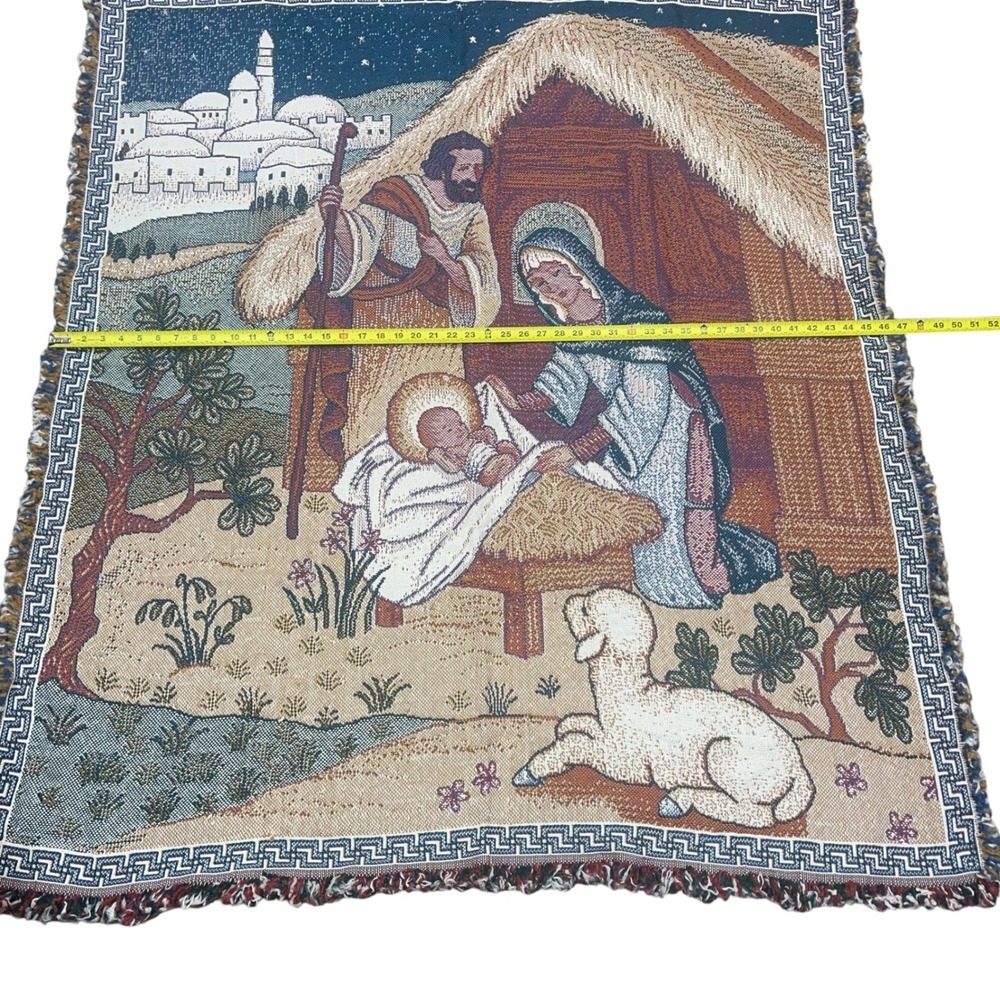 Nativity Scene Mary Joseph Jesus Christmas Christian Holiday Tapestry Throw - Picture 4 of 5